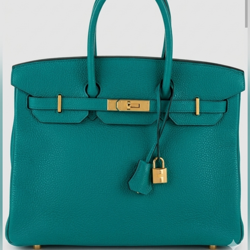 COPY Stunning like birkin not designer REAL LEATHER Bah Greentourquoise 30 W Log